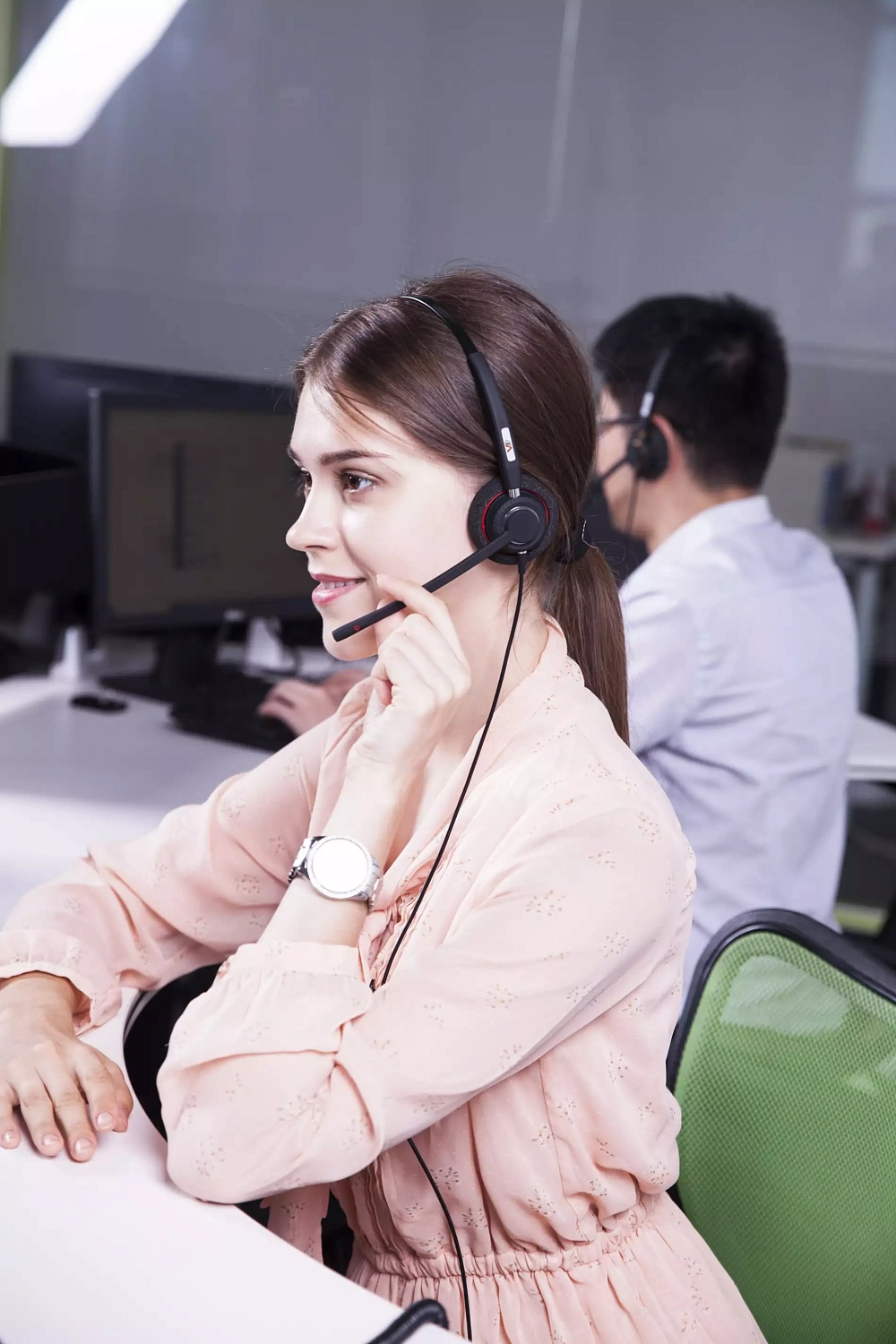 VoiceXpert VXH-550DM, гарнитура для колл-центра с активным шумоподавлением (USB-A, 4 кнопки, 2 динамика, MS)﻿